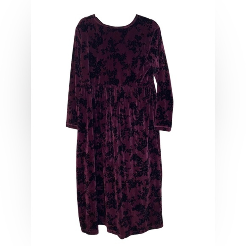 Vintage Erika Casual Clothing Company Floral Velour Long Sleeve Dress Size L